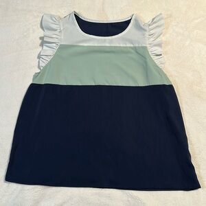 Women’s Colorblock Blouse with Ruffle Sleeves